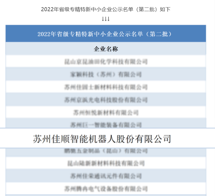 佳順智能機器人入選專精特新